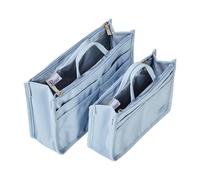 Periea Layla Set of 2 Handbag Organisers - Small & Medium Inserts, Premium PU Leather, Structured Bag Organiser with Handles (Light Blue)
