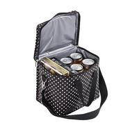 Periea 'Liz' Insulated Cooler Lunch Box for Women Men Kids Adult, Waterproof Leakproof Reusable Lunch Tote Bag with Handles for Work School Picnic Beach (Black with White Polka Dots)