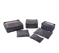 Periea Lucy Packing Cubes for Suitcases & Carry on Hand Luggage - Set of 6 Travel Packing Organisers - 6 Colours (Black with White Dots)