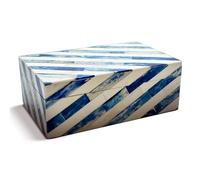 Perilla Home Home Decor Decorative Storage Wooden Box Small Lazio Organizer Tool Stash Card Craft Treasure Trinket Memory Keepsake Jewelry Box for Men and Women, Gifts For All, Blue and Off White
