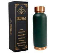 Perilla Home Plain Copper Water Bottle 23.66 OZ Leak Proof 99.97% Pure Ayurvedic Copper Vessel with Lid - Drink More Water and Enjoy Health Benefits - For Yoga - Gym Bottle (Green)
