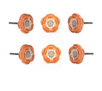 Perilla Home Set of 6 Azalea Orange Ceramic Knob Small Knobs Kitchen Cabinet Cupboard Glass Door Dressser Wardrobe and Drawers Pull Knob