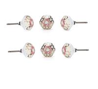 Perilla Home Set of 6 Hollyhock Pink Ceramic Knob Round Small Knobs Kitchen Cabinet Cupboard Glass Door Dressser Wardrobe and Drawers Pull Knob