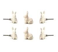 Perilla Home White Ceramic Rabbit Knob Set of 6 Vintage Kitchen Cabinet Cupboard Door Knobs Dresser Furniture Wardrobe and Drawer Pull