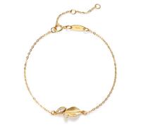 PERIMADE 925 Sterling Silver Textured Leaf Chain Bracelet for Women | 18K Gold Plated Hypoallergenic Dual Marquise CZ Stacking Charm Bracelet, Trendy Friendship Birthday Anniversary Jewelry Gift