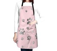 Perinsto Cute Dog Paws Pink Waterproof Apron With 2 Pockets Kitchen Chef Aprons Bibs For Cooking Baking Painting Gardening Grooming
