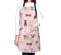 Perinsto Cute Dogs Animals Waterproof Apron with 2 Pockets Cartoon Pets Kitchen Chef Aprons Bibs for Cooking Baking Painting Gardening Grooming (Pink)