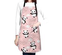 Perinsto Cute Pandas Waterproof Apron With 2 Pockets Kitchen Chef Aprons Bibs For Cooking Baking Painting Gardening Grooming