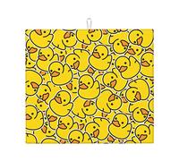 Perinsto Cute Rubber Ducky Dish Drying Mat 16 X 18 Inch, Yellow Cartoon Ducks Kitchen Counter Drainer Mats Dishes Dry Pad Protector Rack Mat, Absorbent Reversible