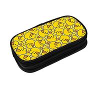 Perinsto Cute Rubber Ducky Pencil Case Big Capacity Multi Compartment Stationery Box Yellow Cartoon Ducks Pencil Pouch Holder Desk Organizer For School Office Home, Black