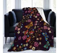 Perinsto Flower and Butterflies Black Background Throw Blanket Ultra Soft Warm All Season Decorative Fleece Blankets for Bed Chair Car Sofa Couch Bedroom 80"X60"