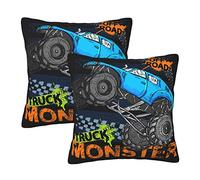 Perinsto Monster Truck Print Throw Pillow Covers Set of 2 Decorative Pillowcases Soft Cushion Covers for Sofa Couch Bed Home Decor, 18"X18"