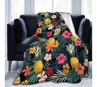 Perinsto Palm Leaves Hibiscus Flowers Hawaii Throw Blanket Ultra Soft Warm All Season Tropical Pineapples Fruit Decorative Fleece Blankets for Bed Chair Car Sofa Couch Bedroom 80"X60"