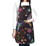 Perinsto Spring Hummingbirds Waterproof Apron With 2 Pockets Tropical Flowers Butterflies Kitchen Chef Aprons Bibs For Cooking Baking Painting Gardening