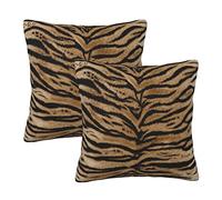 Perinsto Tiger Texture Print Throw Pillow Covers Set of 2 Animal Skin Pattern Decorative Pillowcases Soft Cushion Covers for Sofa Couch Bed Home Decor, 20"X20"