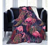 Perinsto Tropical Flamingos with Palm Leaves Throw Blanket Ultra Soft Warm All Season Decorative Fleece Blankets for Bed Chair Car Sofa Couch Bedroom 50"X40"