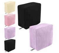 Period Bag, Corduroy Sanitary Zipper Bag, Cute Portable Period Bags, Tampon Holder for Women, Sanitary Disposal Bags for School Office Storage Sanitary Products (Black+Purple)