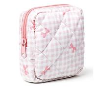 Period Bag for Teen Girls, Cute Bow Sanitary Napkin Storage Bag, Women Menstrual Pad Zipper Bag, Checkered Portable Period Bag, Tampon Storage Pouch for Travel, Daily Use, First Period Gifts