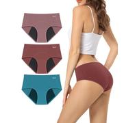 Period Pants Heavy Flow 60ML Absorbency Period Underwear for Women Extra Protection Soft Breathable Leakproof Washable Menstrual Knickers Postpartum Underwear Pack of 3,Pink & Burgundy & Turquoise,L