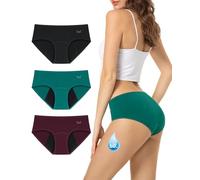 Period Pants Heavy Flow 60ML Absorbency Period Underwear for Women Extra Protection Soft Breathable Leakproof Washable Menstrual Knickers Postpartum Underwear Pack of 3,Black&Wine Red&Dark Green,3XL