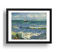 Period Prints seascape near les saintes maries de la mer by V. Van Gogh, vintage art, A3 reproduction in 17x13 (A3) Black Frame