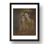 Period Prints Thomas Gainsborough: The Painter's Daughters w Cat, vintage art, A3 reproduction in 17x13 Black Frame