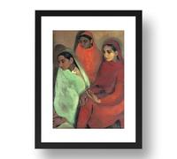 Period Prints Three Girls by Hungarian Jewish-Indian-SIkh J artist Amrita Sher-Gil., vintage art, reproduction print in A1 (36x24) Black Frame