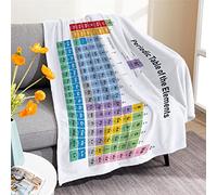 Periodic Table of Elements Chemistry White Blanket Flannel Throw Lightweight Super Soft Cozy Luxury Family Bed Blanket Birthday Gift Microfiber 80"x60"for Adult