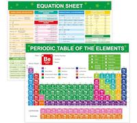 Periodic Table of Elements Poster, Fully Laminated Science Chart with State, Name, Atomic Number and Weight, Equation Sheet, Double-sided Poster for Learning Chemistry for High School, College, AP