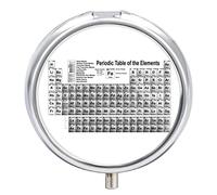Periodic Table of The Elements Black White Pattern Iron Pill Box Case Organizer with Internal Separate Plastic Dividers, Travel Small Medicine Bag Holder Carrier Round Container