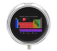 Periodic Table of The Elements Colorful Iron Pill Box Case Organizer with Internal Separate Plastic Dividers, Travel Small Medicine Bag Holder Carrier Round Container