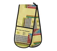 Periodic Table of The Elements on Yellow with Atomic Numbers, Names Double Oven Mitt Gloves Extra Long Potholder High Heat Resistant for Baking Cooking Baking Grilling Handling Hots Pans 35"x7"