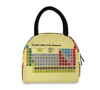 Periodic Table of the Elements on Yellow with Atomic Numbers, Names Insulated Lunch Tote Bag, Thermal Reusable Cooler Lunch Bag Box Portable Handbag for Picnic School Travel Work Office