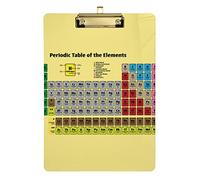 Periodic Table of The Elements on Yellow with Atomic Numbers, NamesPlastic Clipboard A4 Letter Size PVC Writing Board with Low Profile Gold Metal Clip Hardboard for School, Office 12.5x9 Inch