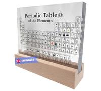 Periodic Table with Real Elements and Wooden Base with Warm LED Light - Poster Table of the Elements Transparent Resin and Stand - Chemistry Gift for Students, Teachers, Classrooms, Labs… (14-M2)