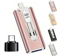 Periodicali 3 in 1 Flash Drive,32~256GB Micro USB + 8 Pin + USB 3.0 3 in 1 Mobile Phone Computer U-Disk with Type-C Adapter for Phones/Pc for Photos and Videos Files (Pink, 128GB)