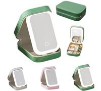 Periodicali Travel Makeup Mirror, Foldable with LED Fill Light, Cosmetic Storage Box, Dustproof and Portable (Green)
