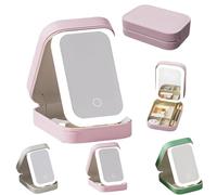 Periodicali Travel Makeup Mirror, Foldable with LED Fill Light, Cosmetic Storage Box, Dustproof and Portable (Pink)