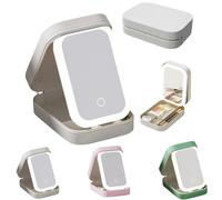 Periodicali Travel Makeup Mirror, Foldable with LED Fill Light, Cosmetic Storage Box, Dustproof and Portable (White)
