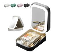 Periodicali Travel Makeup Mirror, LED Three-Color Adjustable Makeup Mirror Travel Case, Cosmetic Storage Box, Rechargeable & Foldable with LED Fill Light, Dustproof and Portable (Black)