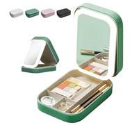 Periodicali Travel Makeup Mirror, LED Three-Color Adjustable Makeup Mirror Travel Case, Cosmetic Storage Box, Rechargeable & Foldable with LED Fill Light, Dustproof and Portable (Green)