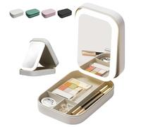 Periodicali Travel Makeup Mirror, LED Three-Color Adjustable Makeup Mirror Travel Case, Cosmetic Storage Box, Rechargeable & Foldable with LED Fill Light, Dustproof and Portable (White)