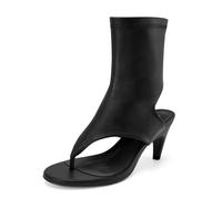 Perisis Women's Open Toe Thong Low Kitten Heeled Sandals Backless Cutout Sandal Booties with Side Zipper, Black, 7.5 UK