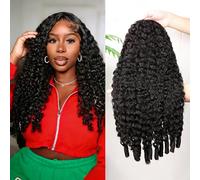 Perismoda Burmese Curly Half Wig Glueless Wigs Human Hair with Spiral Curly End 200% Density 3 IN 1 Kinky Curly Human Hair Half Wig With Drawstring Seamless Clip Ins Flip Over Natural Color 24 Inch