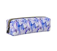 Periwinkle Blue Flowers Minimalist Leather Zip Pencil Case - Premium Cross-Grain Pvc Leather Organizer For Pens, Art Supplies & Daily Essentials - Compact, Stylish & Durable School/Office/Travel Pouch