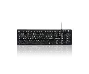 Perixx Periboard-317, wired keyboard with white LED backlight, large print letters, full format, black, German QWERTZ layout