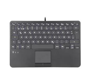 Perixx PERIBOARD-425 Wired Mini USB Keyboard with Touchpad, X Type Scissor Keys, White Backlight, 2 USB Hubs, Compact, QWERTZ Layout