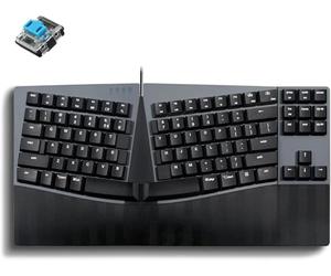 Perixx PERIBOARD335BL Wired Ergonomic Mechanical Compact Keyboard - Flat Blue Click Switches - Programmable Function with Macro Keys - Compatible with Windows and Mac OS X - US