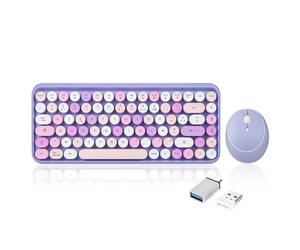 Perixx PERIDUO-713 2.4GHz Wireless Mini Keyboard and Mouse Set, Rounded Retro Style Keys, Purple, AZERTY