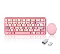 Perixx PERIDUO-713 2.4GHz Wireless Mouse and Mini Keyboard Set, Retro Round Keys for PC and Tablet, Pastel Pink, Spanish QWERTY